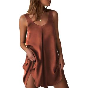 image:imageEkouaer Womens Sleeveless V Neck Satin NightgownBrown