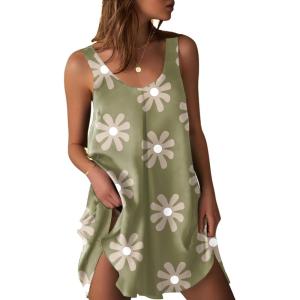 image:imageEkouaer Womens Sleeveless V Neck Satin NightgownGreen Flower