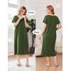 image:imageEkouaer Cotton Nightgowns for Women Long House Dresses with Pockets Plus Size Night Gowns Short Sleeve Night Shirts S3XLArmy Green