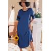image:imageEkouaer Long Nightgown Womens V Neck Loungewear Oversized Sleepwear Loose Sleep Dress S4XLBlue