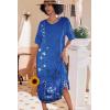 image:imageEkouaer Long Nightgown Womens V Neck Loungewear Oversized Sleepwear Loose Sleep Dress S4XLBlue Ethnic Style