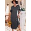 image:imageEkouaer Long Nightgown Womens V Neck Loungewear Oversized Sleepwear Loose Sleep Dress S4XLDark Grey