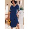image:imageEkouaer Long Nightgown Womens V Neck Loungewear Oversized Sleepwear Loose Sleep Dress S4XLDeep Blue