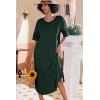 image:imageEkouaer Long Nightgown Womens V Neck Loungewear Oversized Sleepwear Loose Sleep Dress S4XLGreen