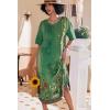 image:imageEkouaer Long Nightgown Womens V Neck Loungewear Oversized Sleepwear Loose Sleep Dress S4XLGreen Ethnic Style