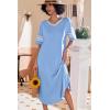 image:imageEkouaer Long Nightgown Womens V Neck Loungewear Oversized Sleepwear Loose Sleep Dress S4XLLight Blue