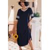 image:imageEkouaer Long Nightgown Womens V Neck Loungewear Oversized Sleepwear Loose Sleep Dress S4XLNavy Blue