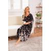 image:imageEkouaer Long Nightgown for Women 34 Sleeves Nightshirt Maxi Sleep Dress Plus Size Loungewear Full Length SleepwearBlack Begonia Flowers