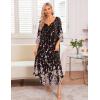 image:imageEkouaer Long Nightgown for Women 34 Sleeves Nightshirt Maxi Sleep Dress Plus Size Loungewear Full Length SleepwearBlack Begonia Flowers