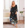 image:imageEkouaer Long Nightgown for Women 34 Sleeves Nightshirt Maxi Sleep Dress Plus Size Loungewear Full Length SleepwearBlack Floral