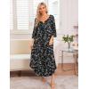 image:imageEkouaer Long Nightgown for Women 34 Sleeves Nightshirt Maxi Sleep Dress Plus Size Loungewear Full Length SleepwearBlack White Floral