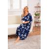 image:imageEkouaer Long Nightgown for Women 34 Sleeves Nightshirt Maxi Sleep Dress Plus Size Loungewear Full Length SleepwearBlue Floral
