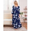 image:imageEkouaer Long Nightgown for Women 34 Sleeves Nightshirt Maxi Sleep Dress Plus Size Loungewear Full Length SleepwearBlue Floral