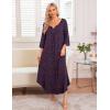 image:imageEkouaer Long Nightgown for Women 34 Sleeves Nightshirt Maxi Sleep Dress Plus Size Loungewear Full Length SleepwearBlue Red Floral