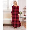 image:imageEkouaer Long Nightgown for Women 34 Sleeves Nightshirt Maxi Sleep Dress Plus Size Loungewear Full Length SleepwearRed Plaid