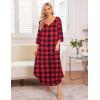 image:imageEkouaer Long Nightgown for Women 34 Sleeves Nightshirt Maxi Sleep Dress Plus Size Loungewear Full Length SleepwearRed Plaid