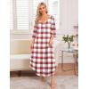 image:imageEkouaer Long Nightgown for Women 34 Sleeves Nightshirt Maxi Sleep Dress Plus Size Loungewear Full Length SleepwearWhite Plaid