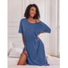 image:imageEkouaer Long Nightgown for Women Short Sleeve Sleepwear Plus Size Loungewear with Pockets M5XLNavy