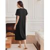 image:imageEkouaer Long Nightgowns for Women Short Sleeve Sleepshirt Button Sleep Dress with PocketsBlack