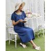 image:imageEkouaer Long Nightgowns for Women Short Sleeve Sleepshirt Button Sleep Dress with PocketsBlue
