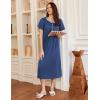 image:imageEkouaer Long Nightgowns for Women Short Sleeve Sleepshirt Button Sleep Dress with PocketsBlue