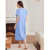 image:imageEkouaer Long Nightgowns for Women Short Sleeve Sleepshirt Button Sleep Dress with PocketsLight Blue