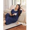 image:imageEkouaer Long Nightgowns for Women Short Sleeve Sleepshirt Button Sleep Dress with PocketsNavy Blue