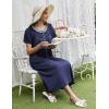 image:imageEkouaer Long Nightgowns for Women Short Sleeve Sleepshirt Button Sleep Dress with PocketsNavy Blue