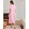 image:imageEkouaer Long Nightgowns for Women Short Sleeve Sleepshirt Button Sleep Dress with PocketsPink