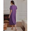image:imageEkouaer Long Nightgowns for Women Short Sleeve Sleepshirt Button Sleep Dress with PocketsPurple