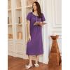 image:imageEkouaer Long Nightgowns for Women Short Sleeve Sleepshirt Button Sleep Dress with PocketsPurple