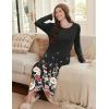 image:imageEkouaer Long Sleeve Nightgowns for Women Calf Length Sleep Shirts Crew Neck Soft Nightshirts SXXLBlack Flower