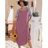 image:imageEkouaer Nightgowns for Women Cotton Long Night Gowns Plus Size Moo Moos Short Sleeve House Dress Soft Sleep Shirts S5XLGray Purple Red