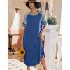image:imageEkouaer Nightgowns for Women Cotton Long Night Gowns Plus Size Moo Moos Short Sleeve House Dress Soft Sleep Shirts S5XLNavy
