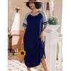 image:imageEkouaer Nightgowns for Women Cotton Long Night Gowns Plus Size Moo Moos Short Sleeve House Dress Soft Sleep Shirts S5XLNavy Blue