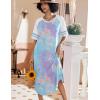 image:imageEkouaer Nightgowns for Women Cotton Long Night Gowns Plus Size Moo Moos Short Sleeve House Dress Soft Sleep Shirts S5XLPurple Tie Dye