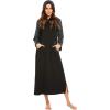 image:imageEkouaer Nightgowns for Women Cotton Nightgown Long Sleeve Hooded Night Gown Contrast Color Full Length Loungewear with PocketBlackGrey