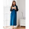 image:imageEkouaer Nightgowns for Women Cotton Nightgown Long Sleeve Hooded Night Gown Contrast Color Full Length Loungewear with PocketBlue