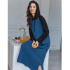 image:imageEkouaer Nightgowns for Women Cotton Nightgown Long Sleeve Hooded Night Gown Contrast Color Full Length Loungewear with PocketBlue
