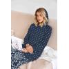 image:imageEkouaer Nightgowns for Women Cotton Nightgown Long Sleeve Hooded Night Gown Contrast Color Full Length Loungewear with PocketNavy Dot