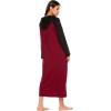 image:imageEkouaer Nightgowns for Women Cotton Nightgown Long Sleeve Hooded Night Gown Contrast Color Full Length Loungewear with PocketWine Red