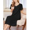 image:imageEkouaer Nightgowns for Women Short Sleeve House Dress with Pockets Soft Moomoo Pleated Mumu Dresses V Neck SleepwearBlack
