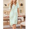 image:imageEkouaer Nightgowns for Women Short Sleeve House Dress with Pockets Soft Moomoo Pleated Mumu Dresses V Neck SleepwearGreen Floral