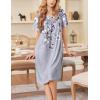 image:imageEkouaer Nightgowns for Women Short Sleeve House Dress with Pockets Soft Moomoo Pleated Mumu Dresses V Neck SleepwearGrey Floral