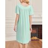 image:imageEkouaer Nightgowns for Women Short Sleeve House Dress with Pockets Soft Moomoo Pleated Mumu Dresses V Neck SleepwearLight Green
