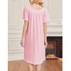 image:imageEkouaer Nightgowns for Women Short Sleeve House Dress with Pockets Soft Moomoo Pleated Mumu Dresses V Neck SleepwearLight Pink