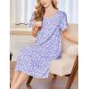 image:imageEkouaer Nightgowns for Women Short Sleeve House Dress with Pockets Soft Moomoo Pleated Mumu Dresses V Neck SleepwearPurple Floral