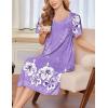 image:imageEkouaer Nightgowns for Women Short Sleeve House Dress with Pockets Soft Moomoo Pleated Mumu Dresses V Neck SleepwearPurple White Flower