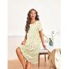 image:imageEkouaer Nightgowns for Women with Pockets Button Front Short Sleeve House Dresses Floral Print Mumu DressGreen Leaf