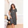 image:imageEkouaer Nightgowns for Women with Pockets Button Front Short Sleeve House Dresses Floral Print Mumu DressKhaki Leaf